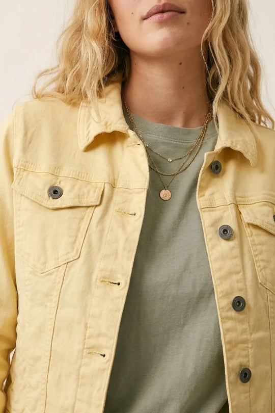 Butter Yellow Denim Jacket with Button-Front - Jackets