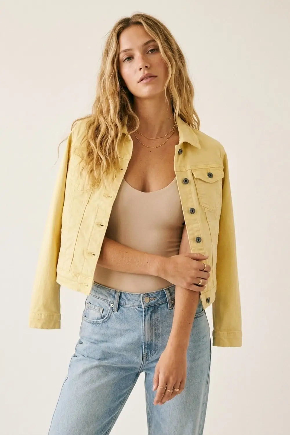 Butter Yellow Denim Jacket with Button-Front - Jackets