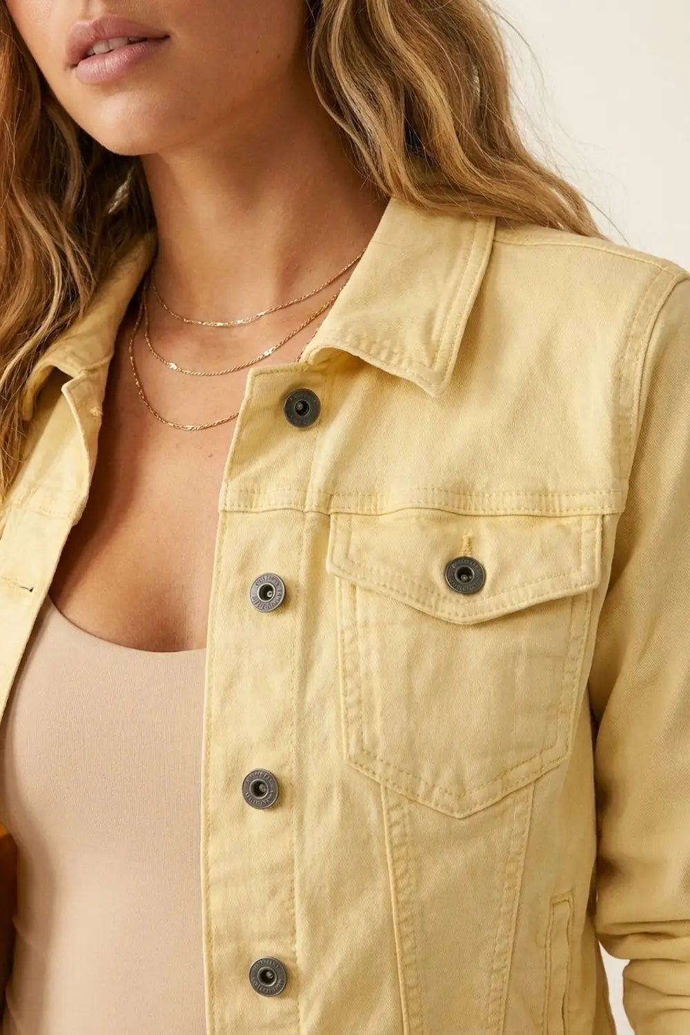 Butter Yellow Denim Jacket with Button-Front - Jackets