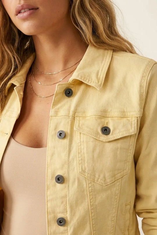 Butter Yellow Denim Jacket with Button-Front - Jackets