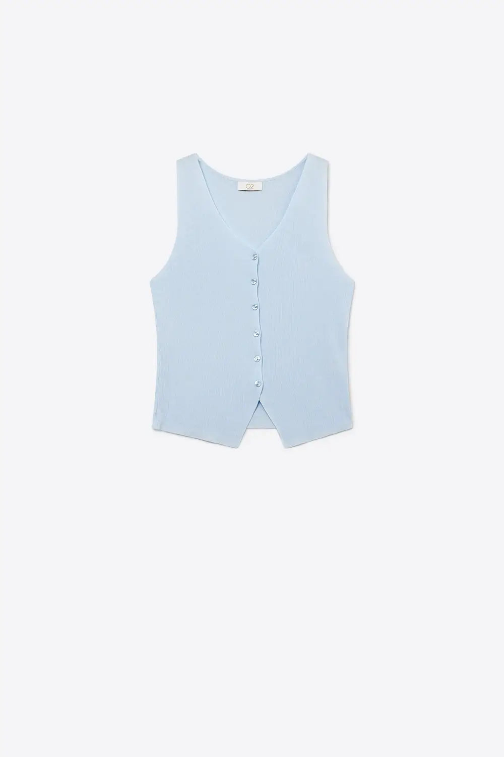 Light Blue Ribbed Knit Sleeveless Button vest - BLUE / ONE - Tops