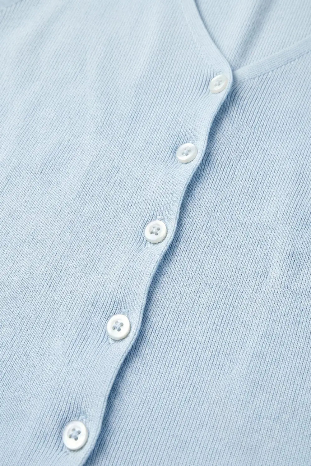 Light Blue Ribbed Knit Sleeveless Button vest - BLUE / ONE - Tops