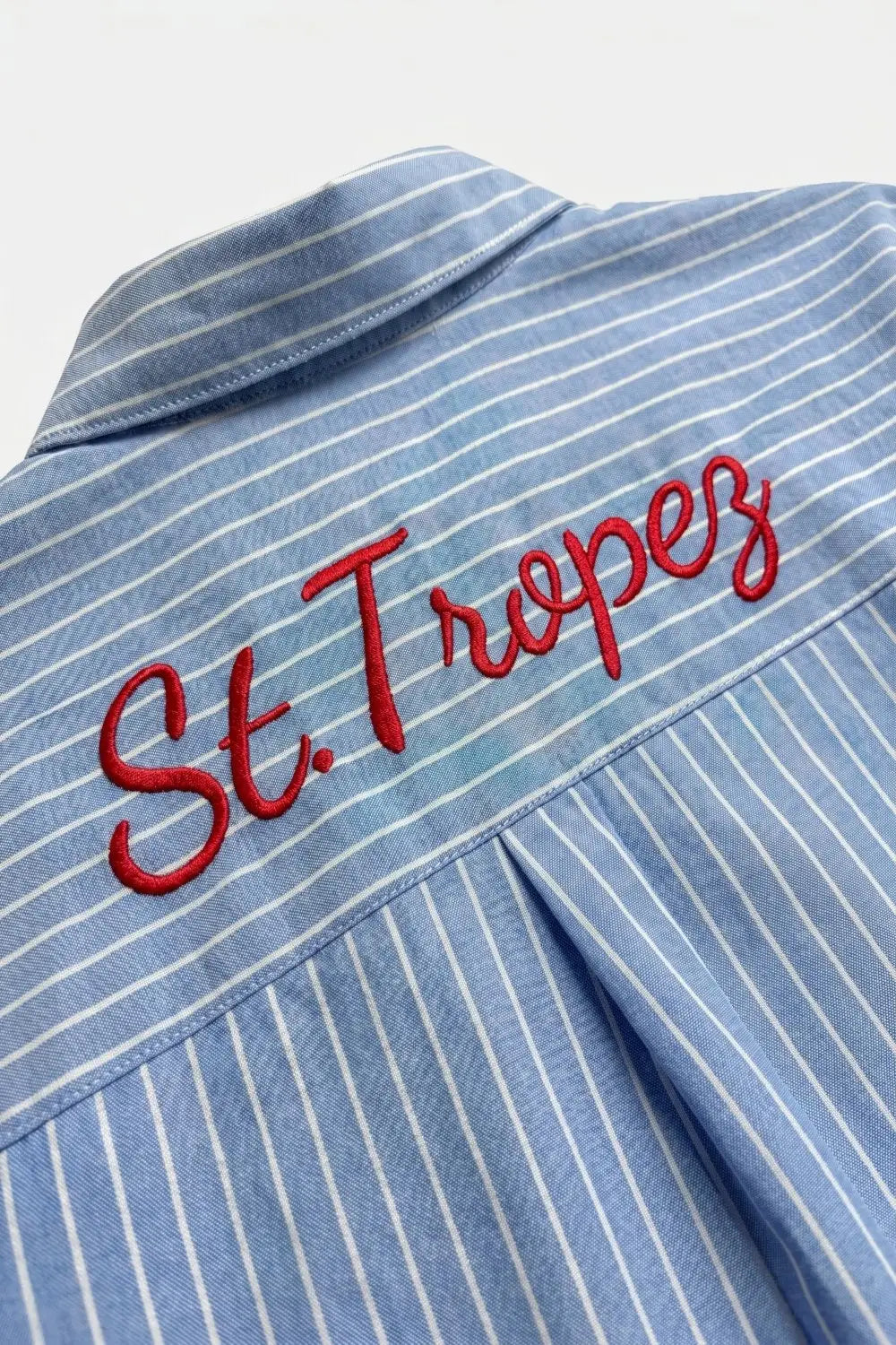 Blue Striped Classic Button-Down Shirt with Embroidery - Shirts