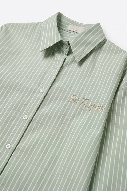 Light Green Striped Shirt with embroidered St. Tropez logo - Shirts