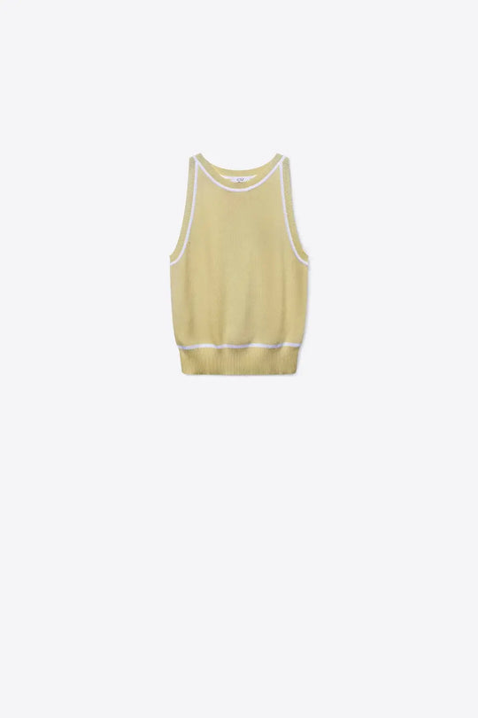 Sleeveless Knitted top In butter yellow Featuring detail white Lines - YELLOW / ONE - Tops