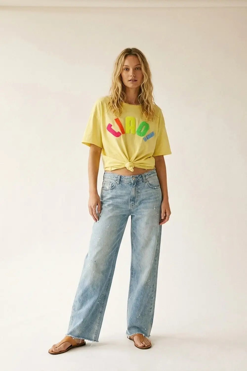 Yellow Relaxed Fit Graphic sweat with Colorful Text - YELLOW / ONE - T-Shirts