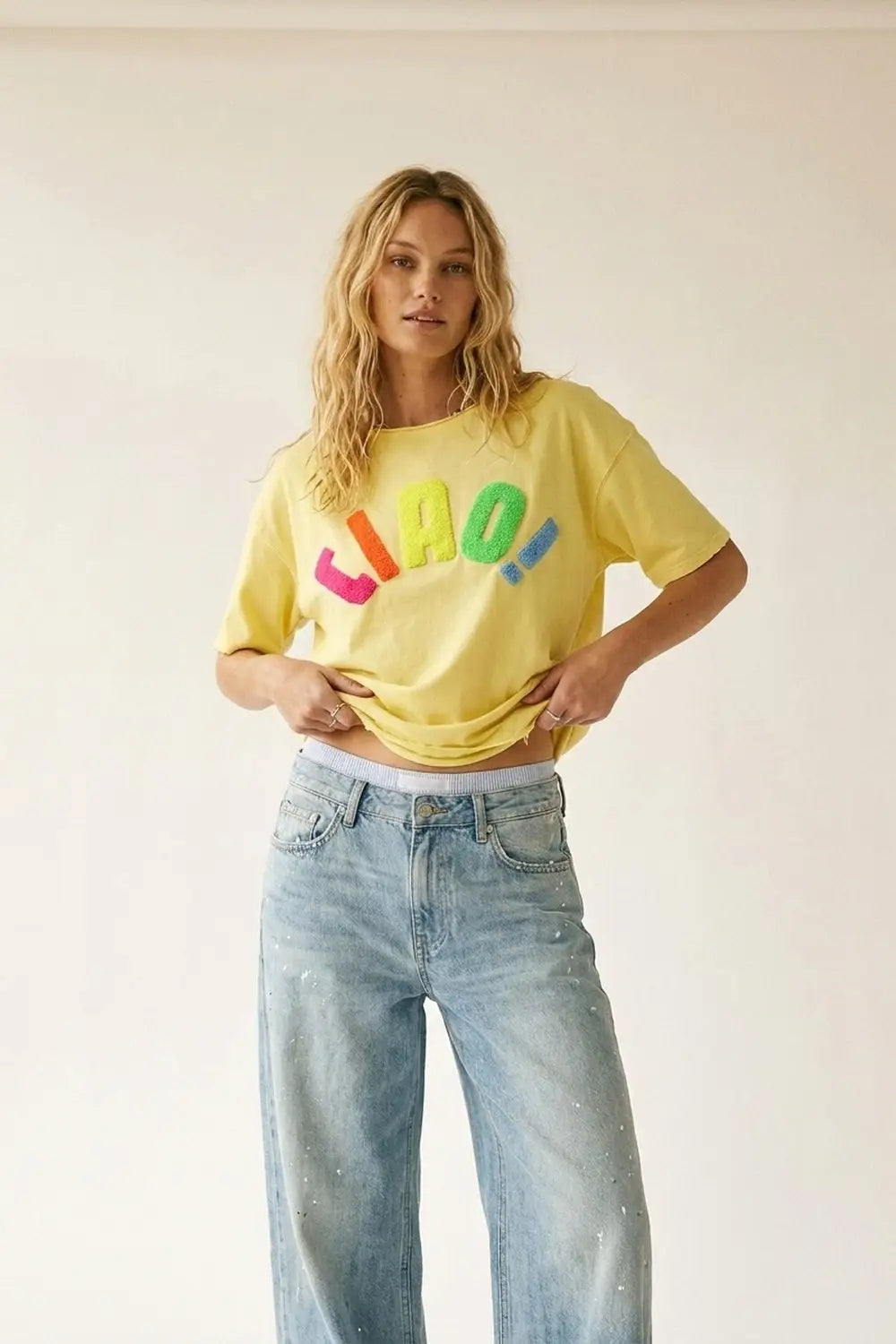 Yellow Relaxed Fit Graphic sweat with Colorful Text - YELLOW / ONE - T-Shirts
