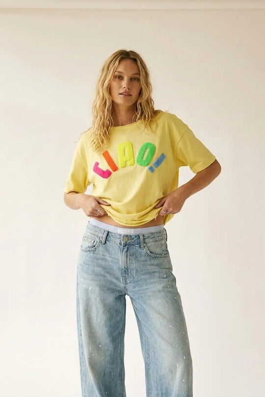 Yellow Relaxed Fit Graphic sweat with Colorful Text - YELLOW / ONE - T-Shirts