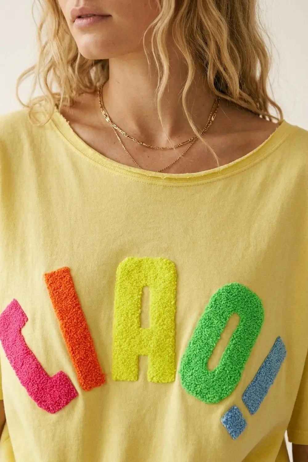 Yellow Relaxed Fit Graphic sweat with Colorful Text - YELLOW / ONE - T-Shirts