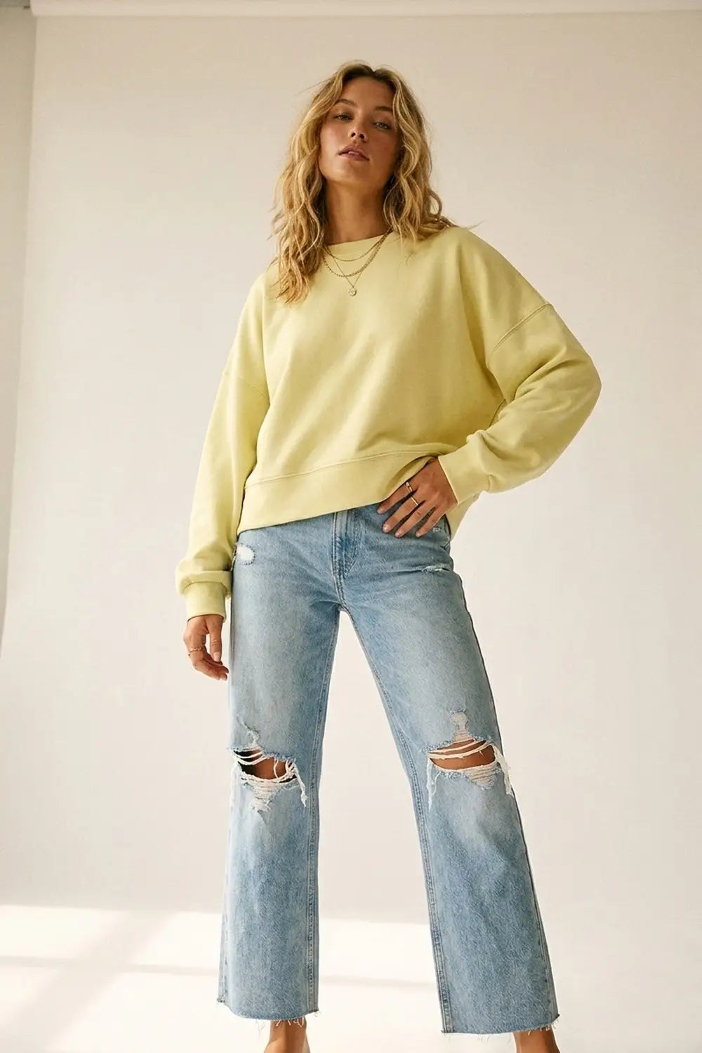 Crew Neck Dropped Shoulder Basic Sweatshirt in yellow - YELLOW / ONE - Sweaters