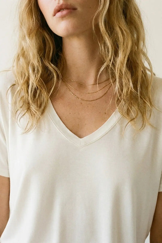 White Soft wide V-Neck t-shirt in viscose fabric - WHITE / ONE - T-Shirts