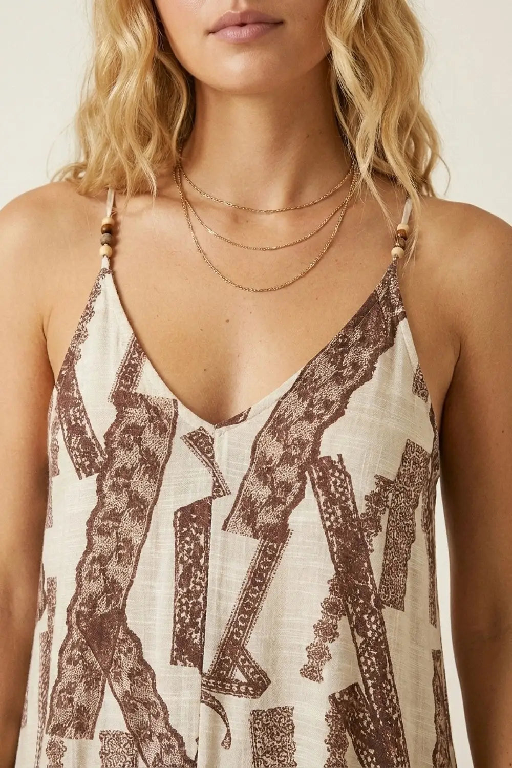Cream and Brown Printed Flowing Maxi Dress - Dresses