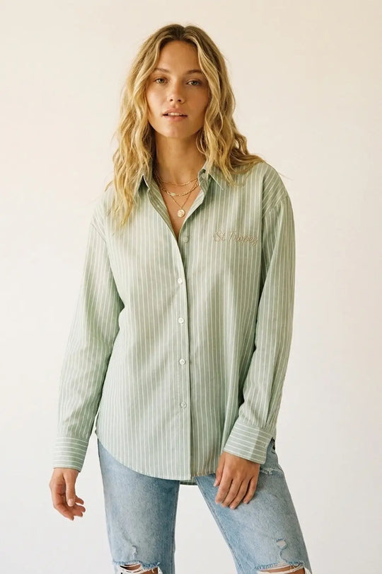 Light Green Striped Shirt with embroidered St. Tropez logo - Shirts
