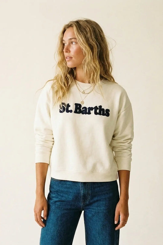 St Barths Navy logo Embroidered Sweatshirt in cream color - CREAM / ONE - Sweaters