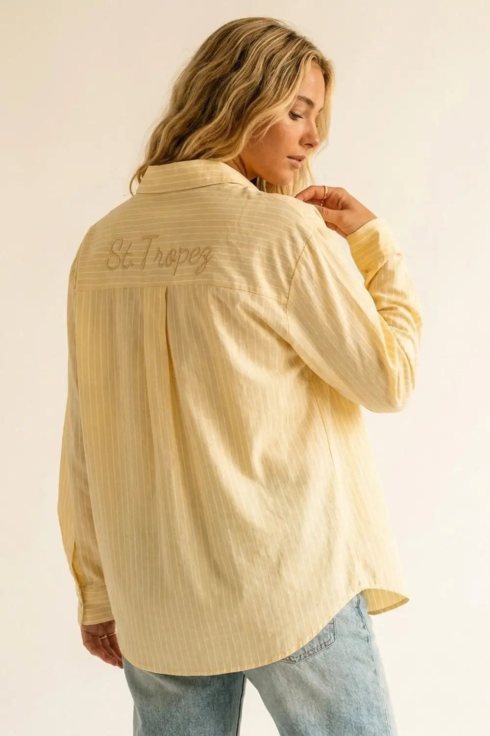 Yellow Pinstripe Button-Up Shirt With Embroidered St.Tropez - Shirts