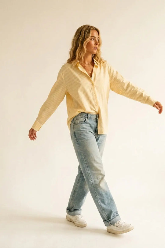 Yellow Pinstripe Button-Up Shirt With Embroidered St.Tropez - Shirts