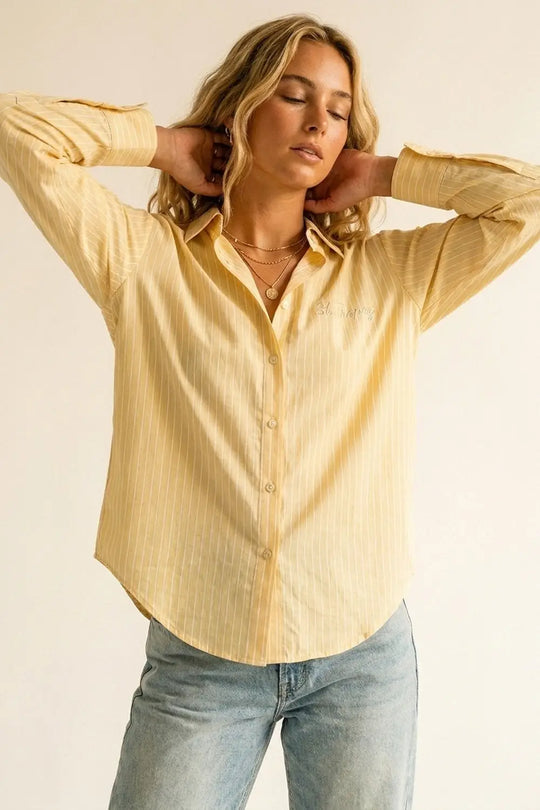 Yellow Pinstripe Button-Up Shirt With Embroidered St.Tropez - Shirts