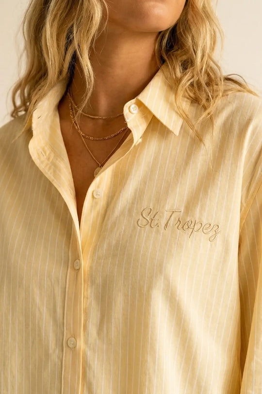 Yellow Pinstripe Button-Up Shirt With Embroidered St.Tropez - Shirts
