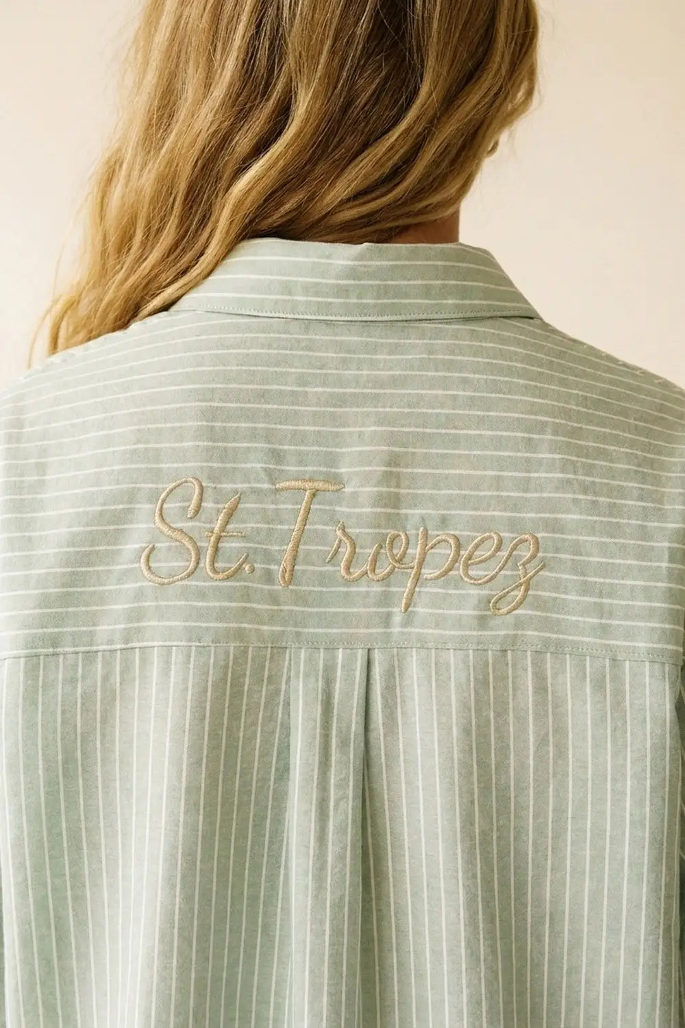 Light Green Striped Shirt with embroidered St. Tropez logo - Shirts