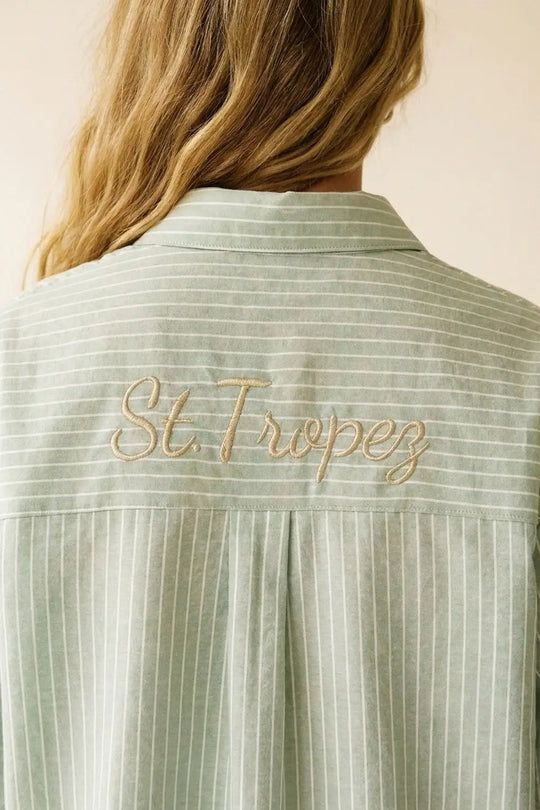 Light Green Striped Shirt with embroidered St. Tropez logo - Shirts