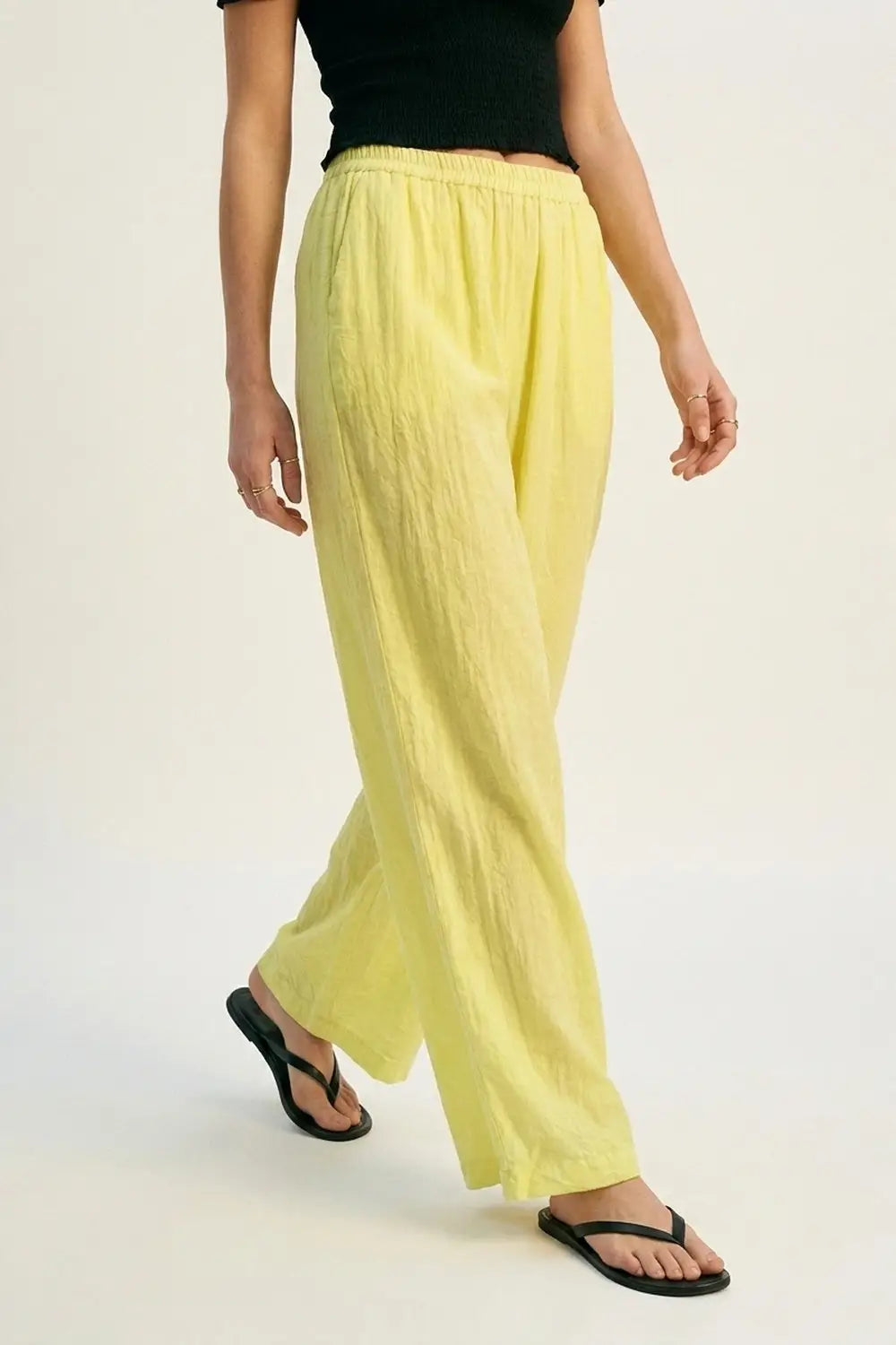 Yellow Wide-Leg Pants with sheer fabric - Pants