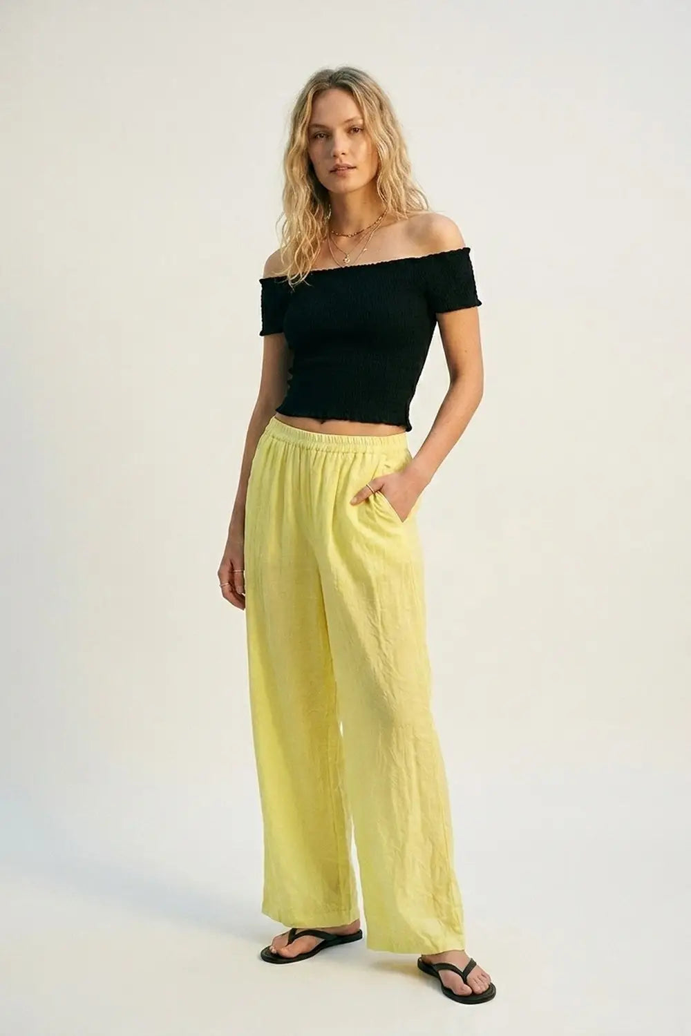 Yellow Wide-Leg Pants with sheer fabric - Pants