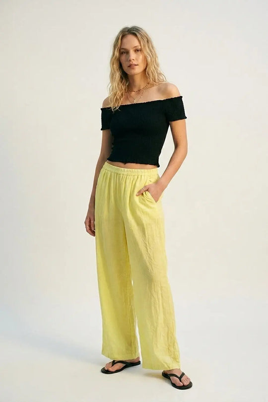 Yellow Wide-Leg Pants with sheer fabric - Pants