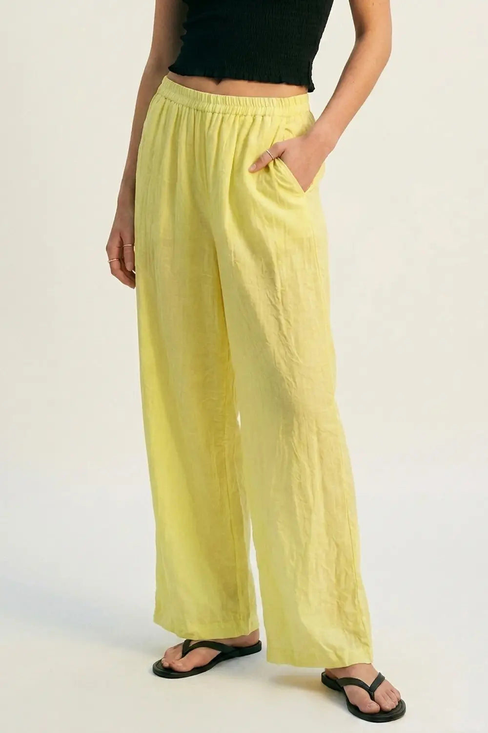 Yellow Wide-Leg Pants with sheer fabric - Pants