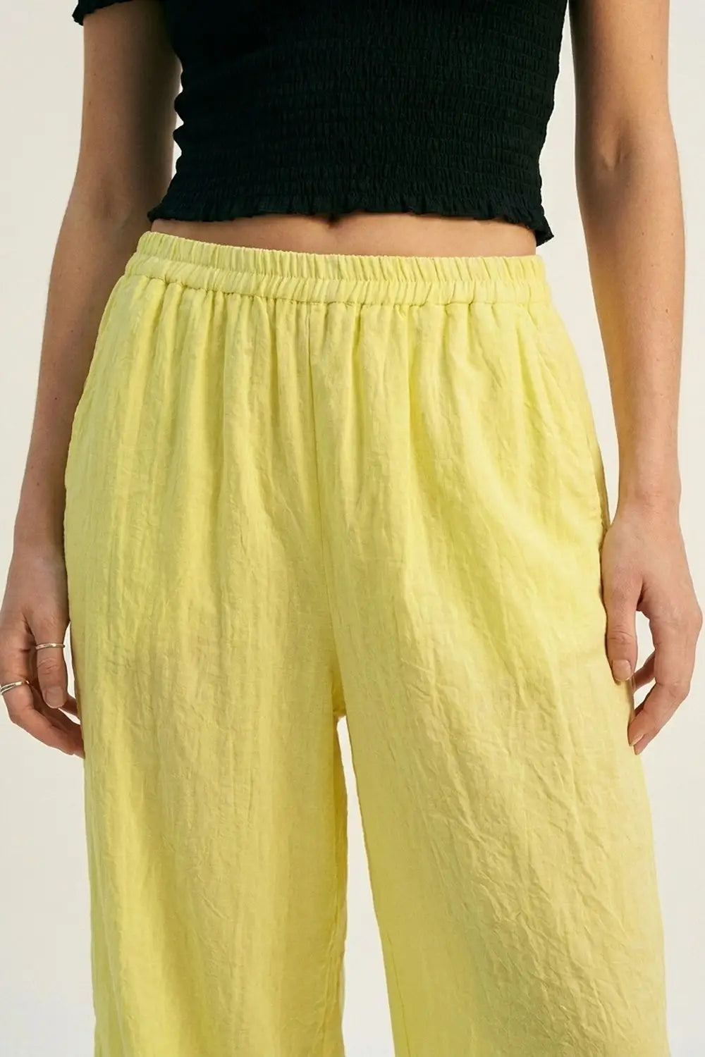 Yellow Wide-Leg Pants with sheer fabric - Pants