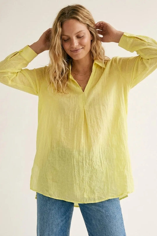 Yellow Relaxed Fit Tunic Shirt with sheer fabric - Shirts