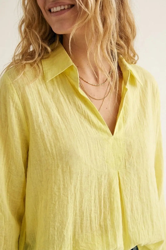 Yellow Relaxed Fit Tunic Shirt with sheer fabric - Shirts