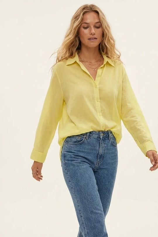 Yellow Relaxed Fit long Shirt with sheer fabric - Shirts