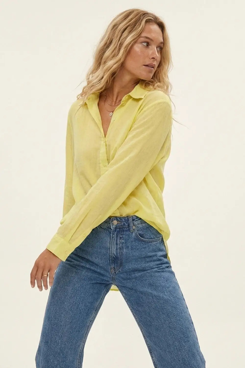 Yellow Relaxed Fit long Shirt with sheer fabric - Shirts