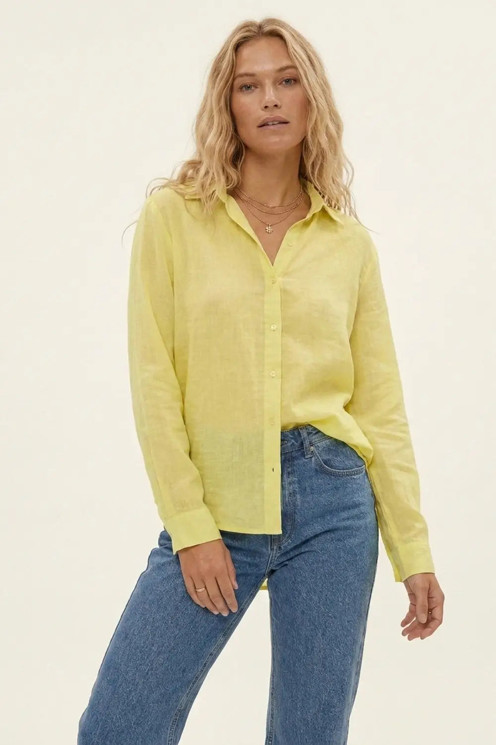 Yellow Relaxed Fit long Shirt with sheer fabric - Shirts
