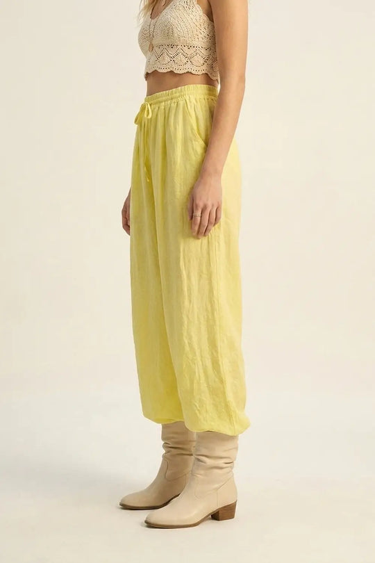 Yellow Wide-Leg Drawstring Pants with sheer fabric - Pants