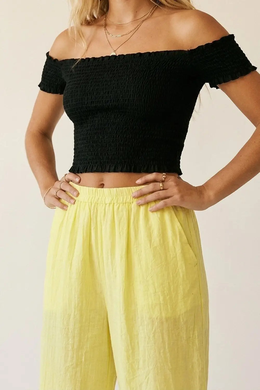 Yellow Wide-Leg Pants with sheer fabric - Pants