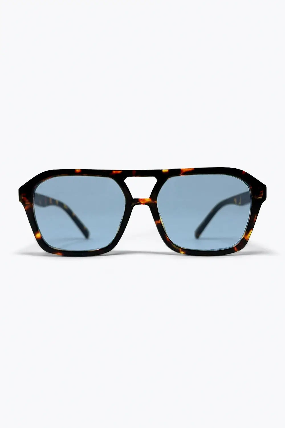 Tortoiseshell Brown Aviator Sunglasses with Blue Lenses - BROWN / ONE - Sunglasses