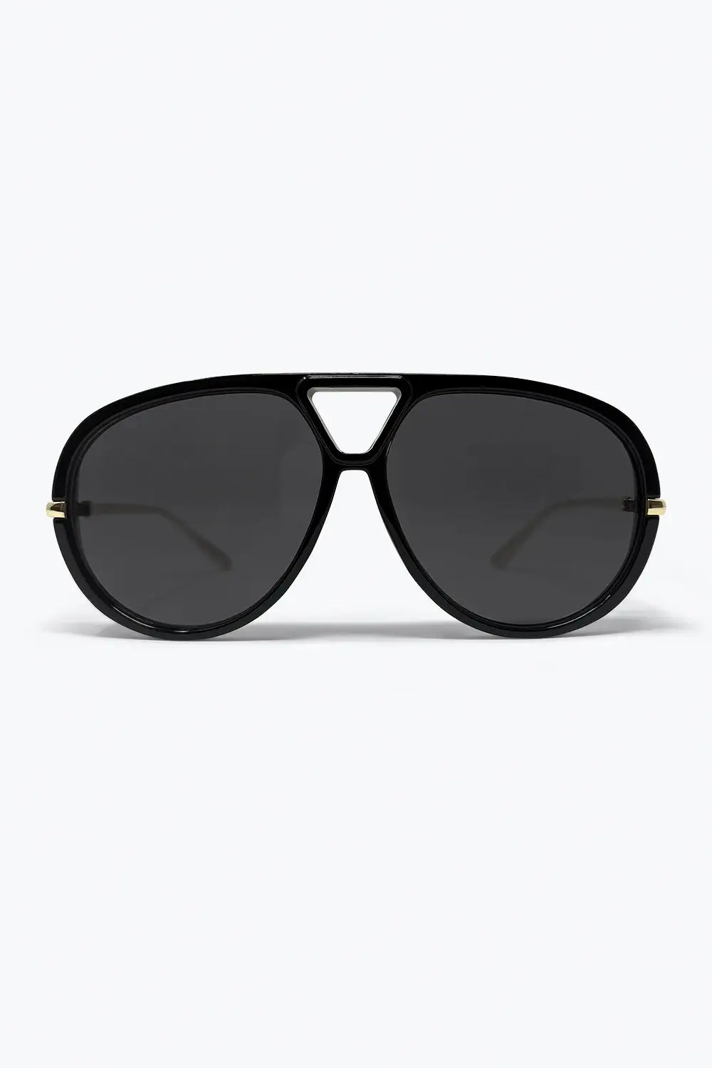 Black Oversized Aviator Sunglasses with Gold Details - BLACK / ONE - Sunglasses