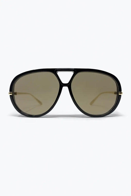Black Aviator Style Sunglasses with Brown Lenses - BEIGE / ONE - Sunglasses