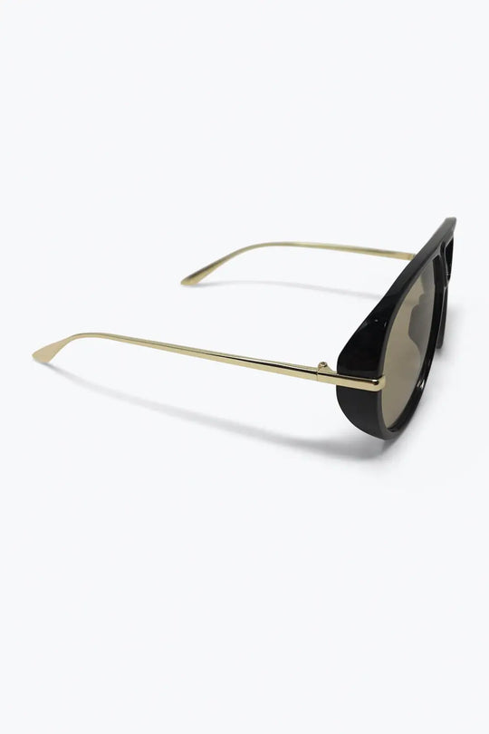 Black Aviator Style Sunglasses with Brown Lenses - BEIGE / ONE - Sunglasses