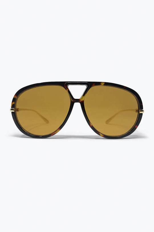 Tortoise Brown Aviator Style Sunglasses with Amber Lens - BROWN / ONE - Sunglasses
