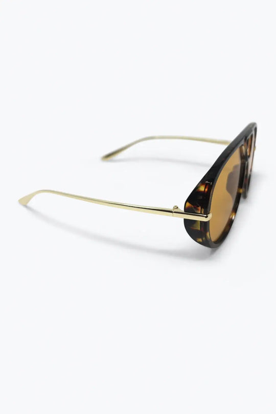 Tortoise Brown Aviator Style Sunglasses with Amber Lens - BROWN / ONE - Sunglasses