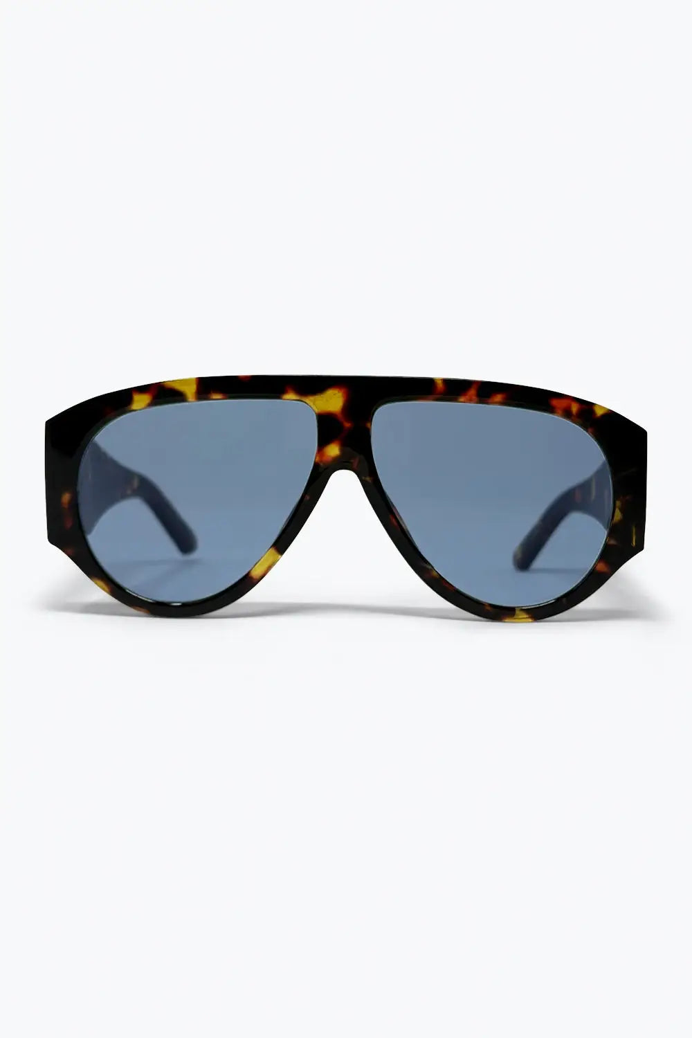 Tortoise Frame Aviator Sunglasses with Blue Lenses - BROWN / ONE - Sunglasses