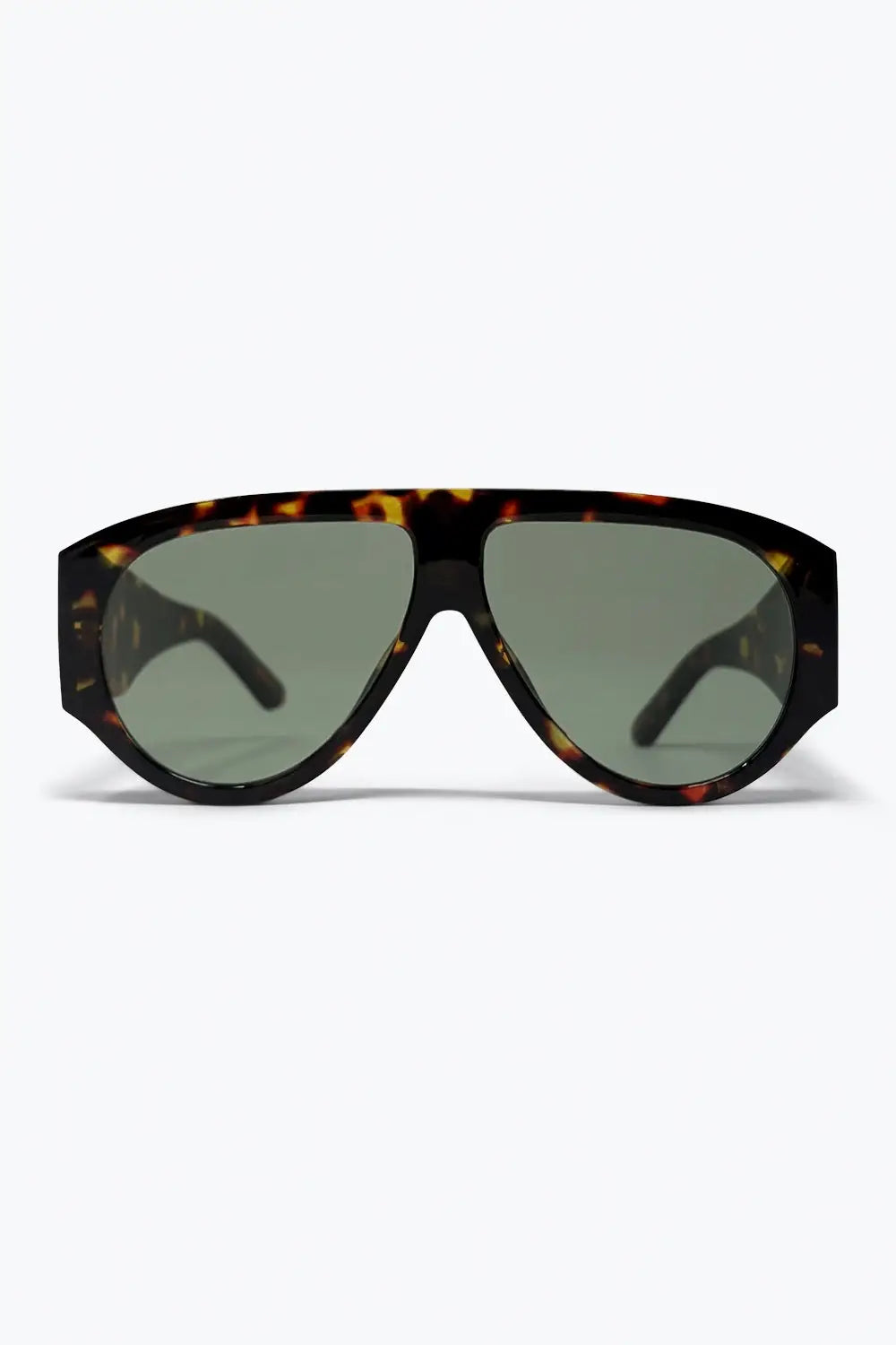 Tortoise Oversized Shield Sunglasses with Green Lens - BROWN / ONE - Sunglasses