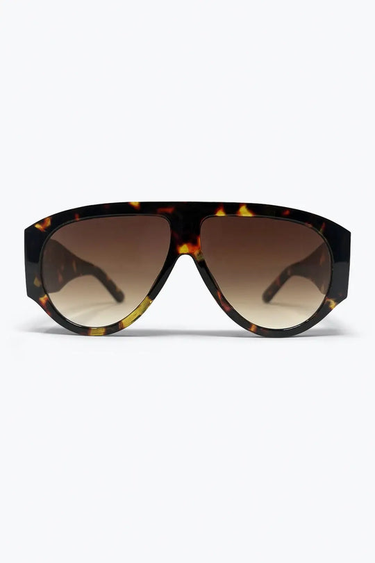 Tortoise Oversized Shield Sunglasses with Gradient Lens - BROWN / ONE - Sunglasses