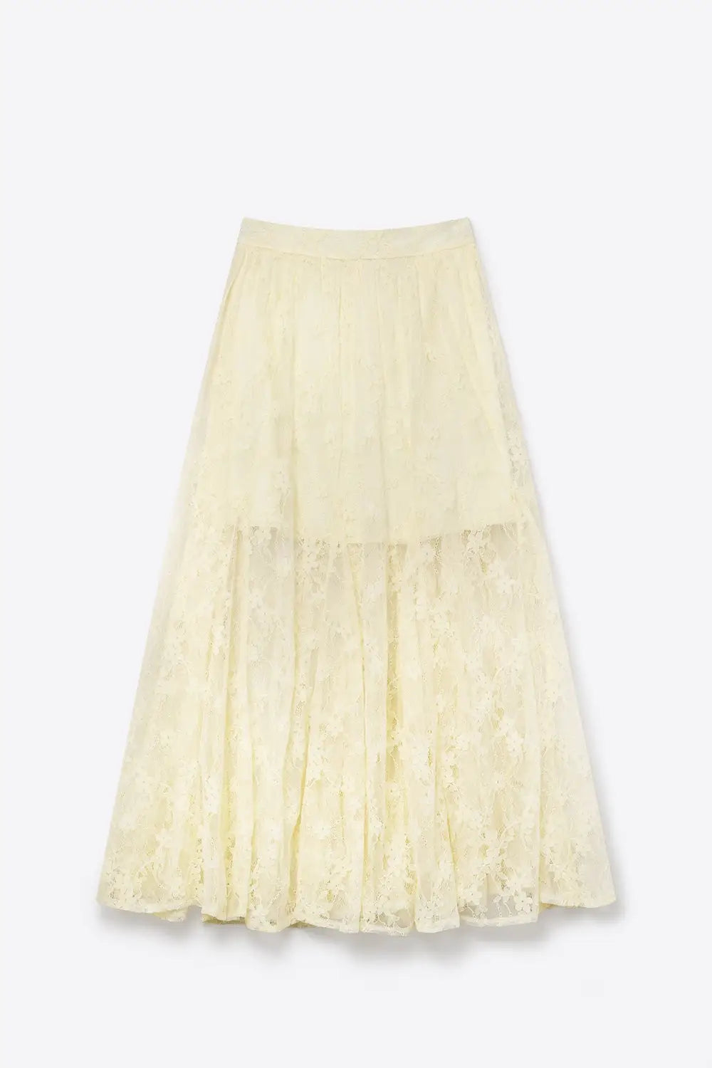 Cream Floral Lace fabric Maxi Skirt with Elastic Waist - Skirts