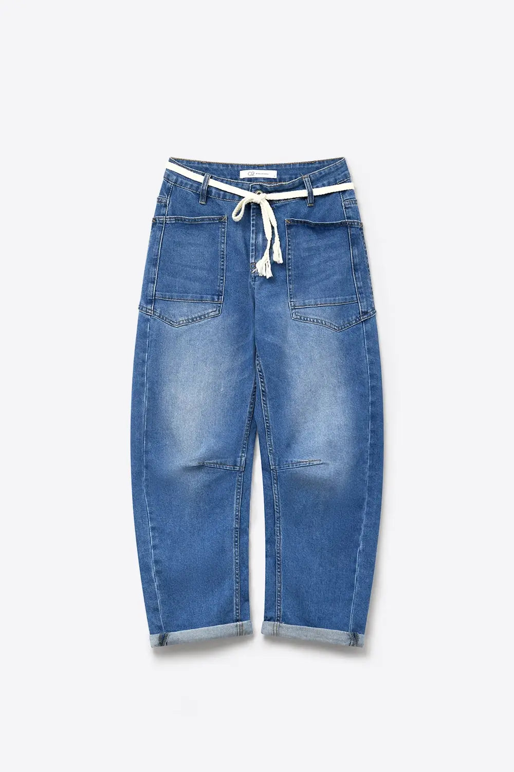 Blue Mid Wash ankle Wide Leg Jeans with Belt