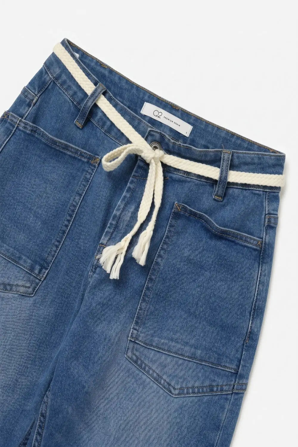Blue Mid Wash ankle Wide Leg Jeans with Belt