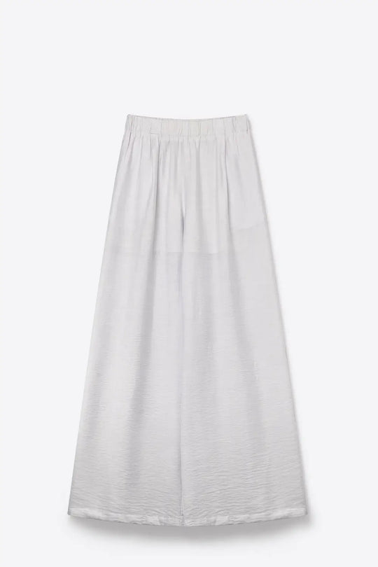 White Lightweight Woven Elastic Waist Wide Leg Pants - Pants