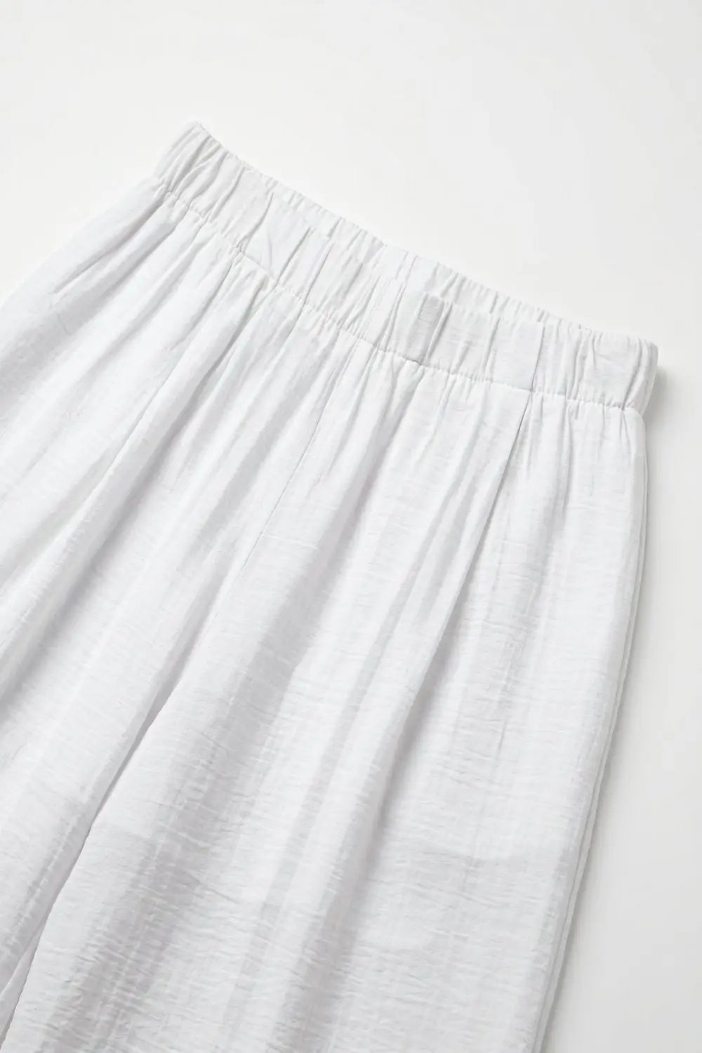 White Lightweight Woven Elastic Waist Wide Leg Pants - Pants
